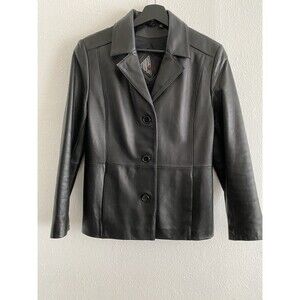 Vintage 90’s Y2K Tiboa Women’s Black Leather Tailored Jacket M Petites H